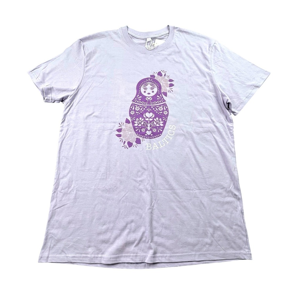 BALTICS Matryoshka Doll Graphic T-Shirt Womens Mens M Lavender Purple Tee NWT
